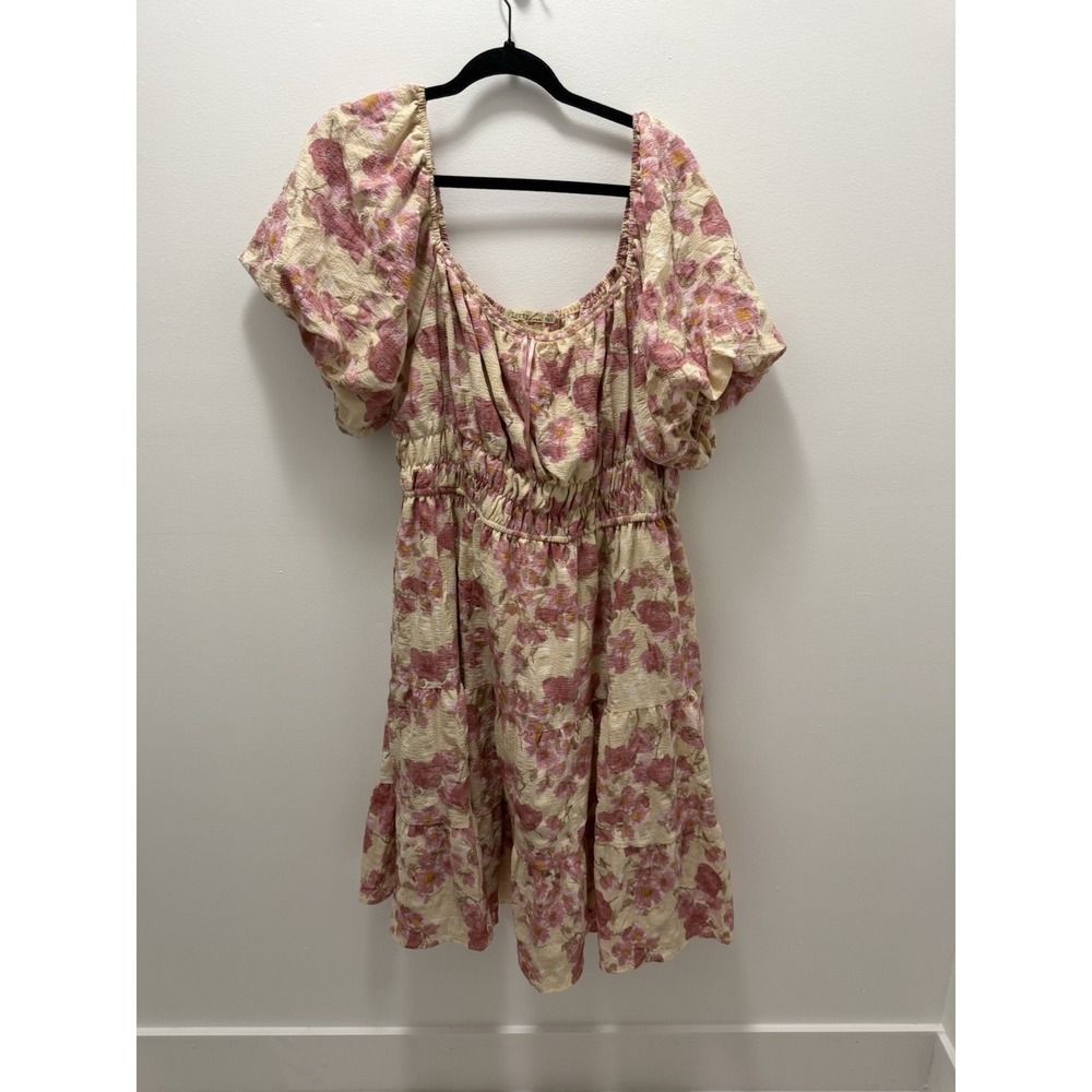 Liberty Love Pink Floral Puff Sleeve Mini Dress Size 3X Cottagecore
